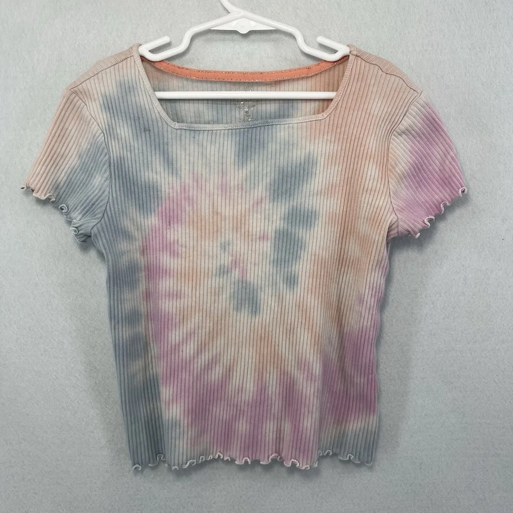 Justice Girls Tie Dye Shirt Size L 12-14 Square Neck Multicolored